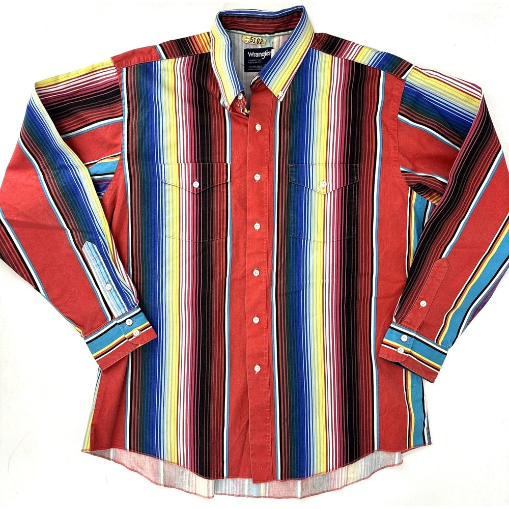 Wrangler X-Long Tails Western Rodeo Striped Cowboy Shirt 17.5-35 Vintage EUC